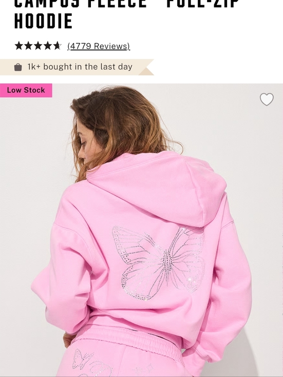 PINK Victoria's Secret Tops - PINK Victoria's Secret Pink Fleece Hoodie with Rhinestone Butterfly
